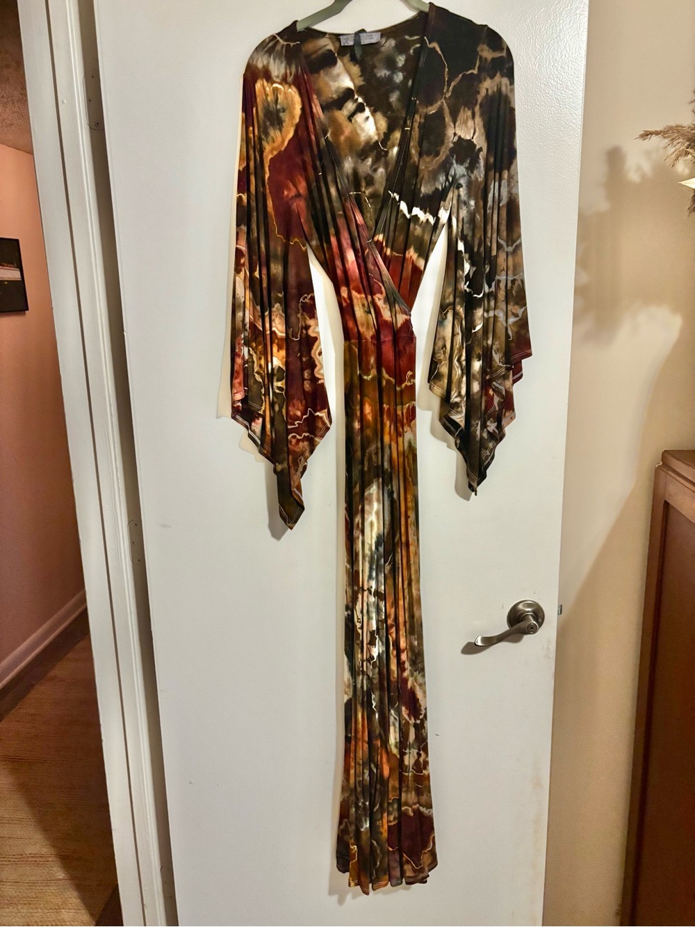 KatyaMoonDyes wrap jumpsuit in earth tones, size small